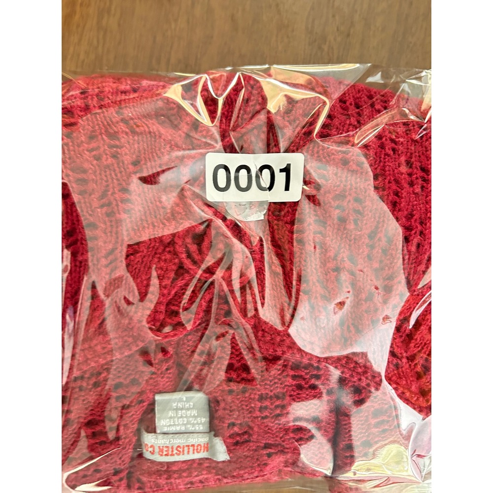 Hollister Co. Women's Red Crochet Knit Long Sleeve Lace-Up Top Blouse Size L Y2K - Picture 11 of 11